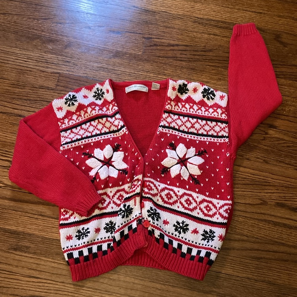 Maggie Lawrence Christmas holiday cardigan sweater. C1